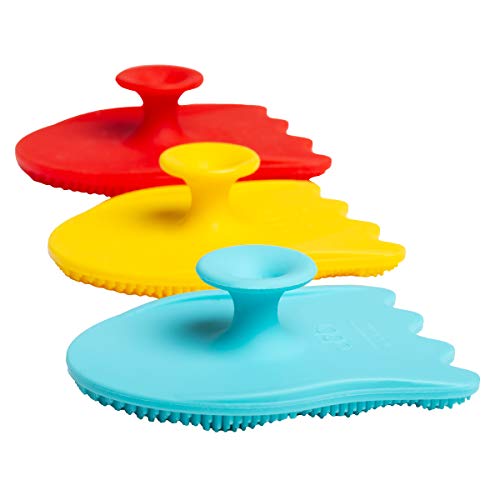 Ubbi Baby Cradle Cap Brush Silicone Brush Set, 3 Pack Soft Newborn & Infant Scalp Brushes for Gentle Bath Cleaning, BPA Free, Exfoliating Baby Bath Accessories - color: Yellow, Blue, Red