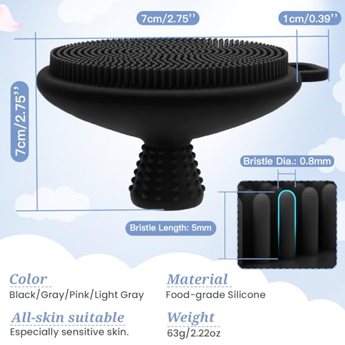 Silicone Back & Face Scrubber Set, 15.35’’ Soft Back Scrubber for Shower with Dual-Side Brush Head, Gentle Silicone Facial Scrubber Face Brush for Deep Lathering & Cleansing(Black-2PCS) - color: 2*black