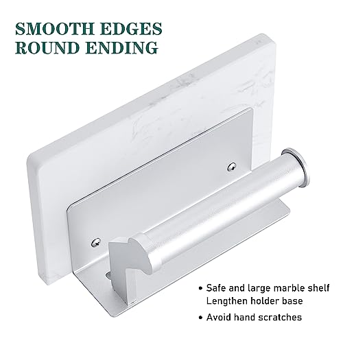 Hoimpro Brushed Silver Aluminum Toilet Paper Holder with White Natural Marble Shelf, Wall Mounted Tissue Hand Paper Roll Storage Holder for Bathroom Kitchen Washroom Bedroom - color: Silver