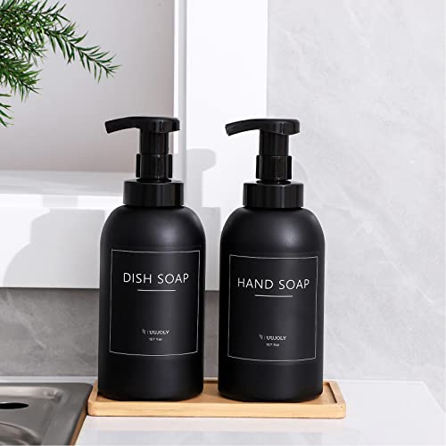 Foaming Hand Soap Dispenser Glass Jar Foam Dish Soap Dispenser for Bathroom and Kitchen Sink, Liquid Pump Bottle for Shampoo, Body Wash, Black, 2 Pack - color: Black