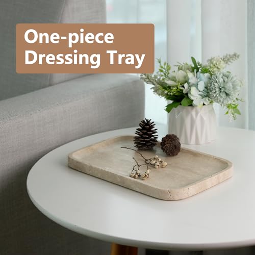 Marble Vanity Tray for Dresser Organizer, Travertine Bathroom Tray Countertop, Beige Decorative Serving Trays, Kitchen Sink Storage, Jewelry & Perfume Holder(Travertino Romano) - color: Travertino Romano