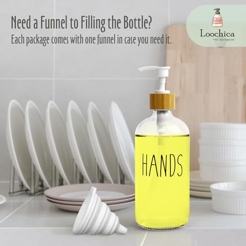 LOOCHICA Clear Glass Soap Bottle - Hands Free Dispenser for Kitchen or Bathroom - color: C07-clear-hands