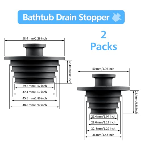 Aluvor Bathtub Stopper Drain Plug Bathroom Tub Plug Sink Stopper 2pcs | Silicone Bathtub Drain Plug Tub Drain Stopper Washbasin Stopper - color: Black, size: Large+Small