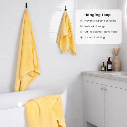 8-Piece Cotton Bath Towel Set with Hanging Loops for Bathroom, Yellow | Complete starter set for daily showers, sink-side use, small bathrooms, and guest baths, OEKO-TEX certified, easy care - color: A01: Yellow
