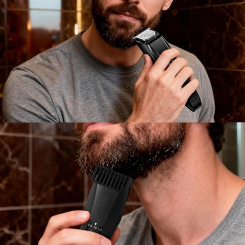 Manscape Beard & Body Trimmer Kit, IPX7 Waterproof 4-in-1 Men's Grooming Set, Ball Shaver with LED Light, R-Shape Ceramic Blade for Sensitive Skin, 20 Length Settings, Type-C Charging, LED Display - color: Black456