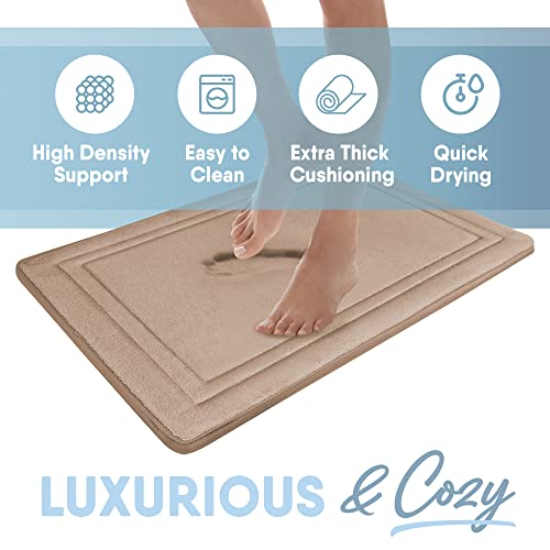 MICRODRY Quick Drying Memory Foam Framed Bath Mat with GripTex Skid-Resistant Base, 17x24, Linen - color: Linen, size: 17" x 24"