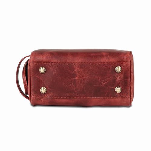 KomalC Leather Toiletry Bag for Men & Women – Handcrafted Travel Grooming Kit with Water-Resistant Lining and Secure Zipper Closure - style: 1 Zip Classic Red