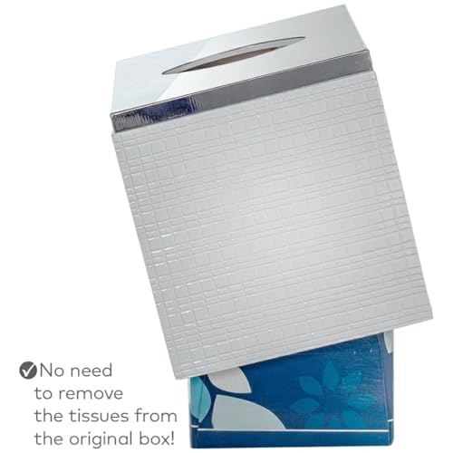 Estella White Square Resin Tissue Box Cover with Silver Top - style: Square Tissue Box