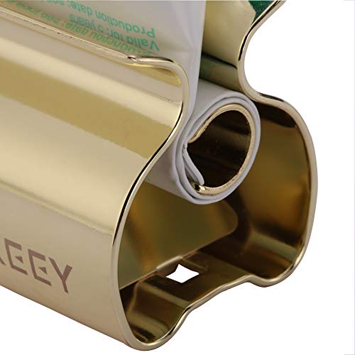 XYKEEY Toothpaste Tube Squeezer - Set of 2 Toothpaste Squeezer Rollers, Metal Toothpaste Tube Wringer Seat Holder Stand (Gold) - color: Gold
