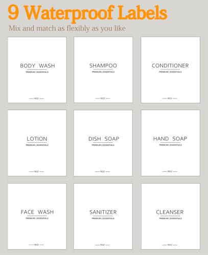 Frosted Plastic Shampoo and Conditioner Bottles, Apothecary Dispenser Bamboo Pump, Refillable Bottles for Shower Lotion, Oil, Hand Soap, Sanitizer, Liquid Soap, Set of 3 with 9 Labels (3, Matte Clear) - color: Matte Clear