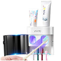 Boperzi Dustproof Cover Toothbrush Holder Wall Mounted Automatic Dispenser for Shower Bathroom Set with 2 Toothpaste Squeezers(No Electric, No Light) - color: Black