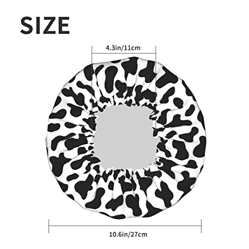 Black And White Cow Skin Abstract Animal Farm Shower Cap For Women Adjustable Double Waterproof Layers Bathing Bath Cap Hair Protection Reusable Ladies Spa Salon Shower Hat - color: Balck And White Cow Skin Abstract Animal Farm