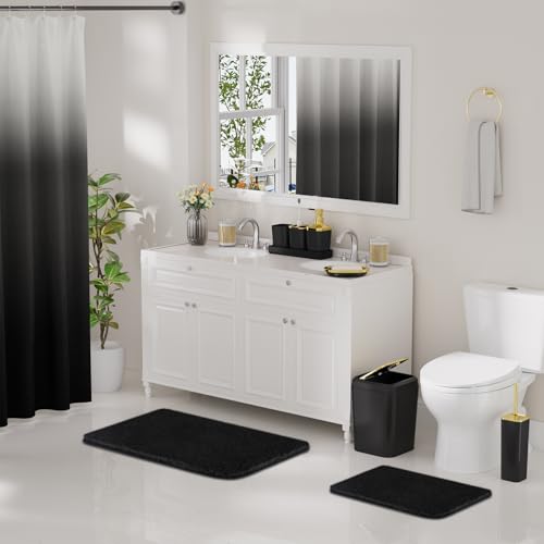 XLHOMO Bathroom Accessory Set - 24PCS Luxury Bathroom Accessories Set, Bathroom Sets with Shower Curtain and Rugs, Black Bathroom Set with Trash Can, Toothbrush Holder & Soap Dispenser for Home Decor - color: Black & Gold, size: Gradient Complete Set+Bath