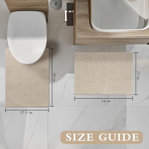 YIHOUSE Beige Bathroom Rug Sets 2 Piece, Bathroom Mat Quick Dry, Thin Bath Rug Set,Absorbent Bath Mat for Bathroom Non Slip Washable for Toilet and Floor(17.5"x24"U+17"x24") - color: Beige, size: 2 Piece (17.5"x24"U + 17"x24")