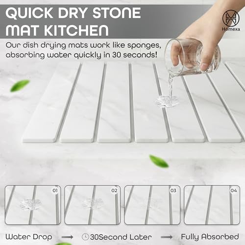 Stone Dish Drying Mat 24" x 16" – Dish Drying Stone Mat – Large Diatomaceous Earth Drying Mat with Non-Slip Base – Quick Dry Kitchen Drying Pad for Dishes, Glassware & Bottles (Marbled White) - color: Marbled White