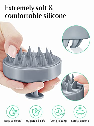 HEETA Scalp Massager Hair Growth, Soft Silicone Scalp Scrubber Shampoo Brush for Exfoliation, Dandruff Removal Head Massage Stress Relax, Wet & Dry Use for Thick Thin Curly Hair Care, Sky Gray - color: 04-sky Gray