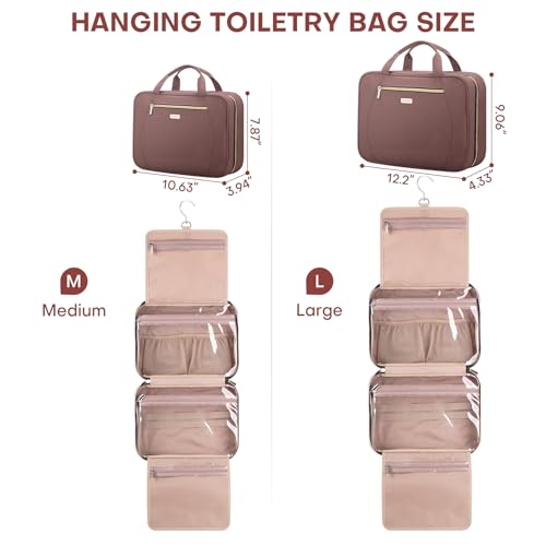 Hanging Toiletry Bag for Women Travel, 2 Sizes Large & Small Waterproof Cosmetic Organizer with 4 Compartments, Rotating Hook, Foldable Pink Travel Bag for Toiletries & Makeup Red Sandalwood - color: Rosewood, size: Large