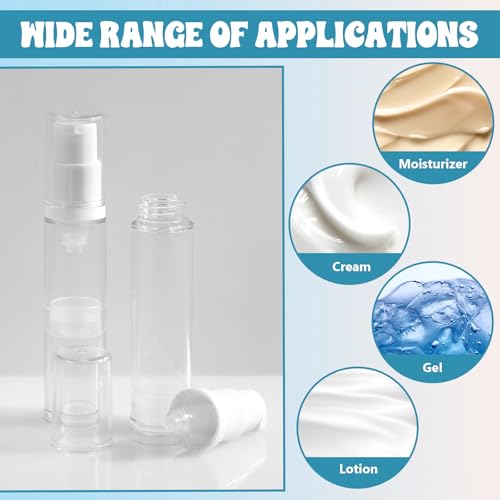 4 Pcs Empty Airless Pump Bottles, Refillable Clear Travel Pump Bottle Lotion Container Vacuum Cosmetic Container Presspump Bottle for DIY Foundation Gel Lotion Moisturiser Shampoo Toiletry(10ml)