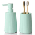 YAUKPH Bathroom Accessories Set 2 Piece Soap Dispenser and Toothbrush Holder for Bathroom Countertop Striped Green - color: Striped Green