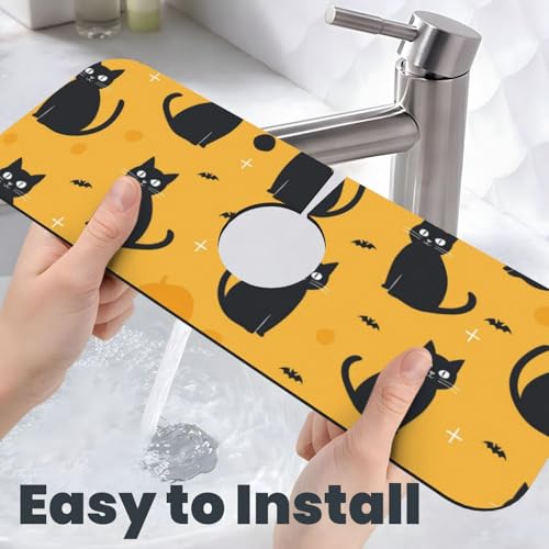 Kitchen Sink Splash Guard Faucet Mat, Black Cats Bat Diatom Mud Absorbent Draining Mat For Kitchen Sink Bathroom - color: Black Cats Bat, size: One Size