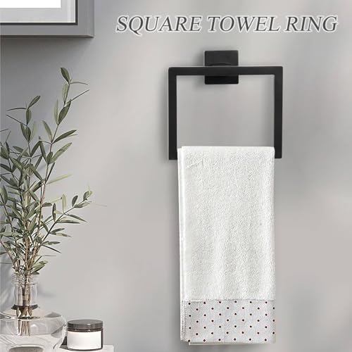 5 Pieces Black Towel Bar Set Bathroom Hardware Accessories Set Upgraded Toilet Paper Holder with Shelf Towel Holder Set for Bathroom Stainless Steel Wall Mounted - color: 5pcs-black
