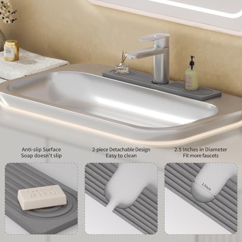 Faucet Mat for Kitchen Sink, Diatomite Stone Drying Sink Protectors, Bathroom Faucet Splash Guard, Quick Dry Water Absorbing, Non-Slip Stone Tray for Kitchen Counter, Grey, 15.7" x 3.9" - color: Grey, size: 15.7" x 3.9"