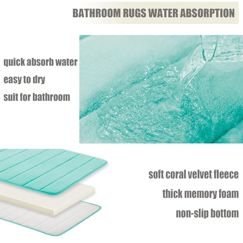 Memory Foam Bath Rugs 3 Piece Thick Soft Bath Mats for Bathroom Water Absorbent Bath Shower Rugs with Non-Slip PVC Bottom,Lake Blue - color: Lake Blue