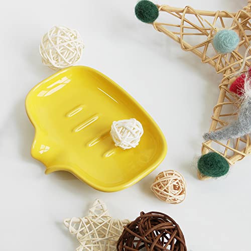 Multi-Color Ceramic Soap Dish for Kitchen or Bathroom, Easy to Clean, Self Draining Soap Holder, Keeps Soap Dry (Yellow) - color: Yellow