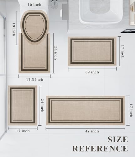 chakme Bathroom Rug Sets 5 Piece, Ultra Thin Bath Mat Absorbent, Non Slip, Machine Washable, Light Beige, 17" x 24" / 17" x 30" / 17" x 59" - color: Light Beige, size: 5-Piece (17" x 24" / 17" x 30" / 17" x 59")