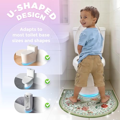 Washable Commode Potty Training Mats, Super Absorbent Reusable Toilet Training Rug for Kids, Leak-Proof & Non-Slip Adult Incontinence Toilet Mat, Bathroom Floor Protector Pads 4 Pack - color: Flowers