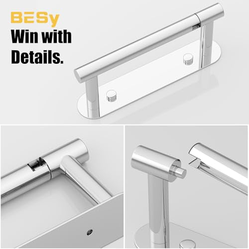 BESy Adhesive or Screw Toilet Paper Holder Wall Mount Rustproof Modern Roll Holder Flexible Pivoting Adjustable Tissue Handle with Self Adhesive or Mounted with Screws Stainless Steel Polished Chrome - color: Polished Chrome