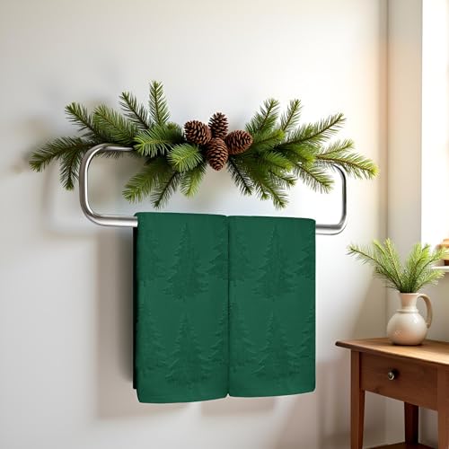 2 Pack Christmas tree Hand Towels 100% Cotton Jacquard holiday Kitchen dish Towels Retro Neutral Dark Green Bathroom Towels Set gift Seasonal Xmas Winter Bathroom Decor (Dark Green Christmas tree) - color: Dark Green Christmas Tree