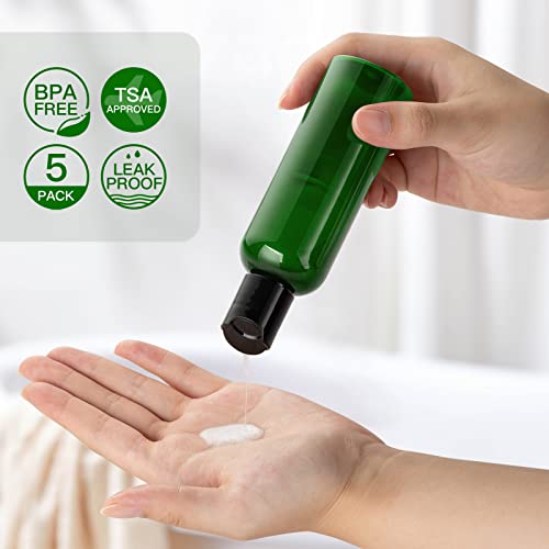 Travel Bottles for Toiletries 3.4 oz - Travel Size Containers for Shampoo Plastic - Small Empty Lotion Squeeze Bottle for Liquid TSA Approved - Leak Proof Mini Conditioner Refillable Green 100ml - color: Green