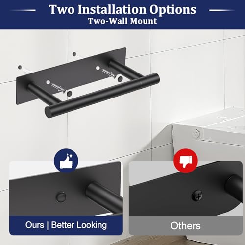 Matte Black Toilet Paper Holder, Adhesive or Screw Toilet Roll Holder Wall Mount, SUS304 Stainless Steel Double Post Pivoting Toilet Roll Holder for Bathroom, Kitchen, Washroom - color: Matte Black