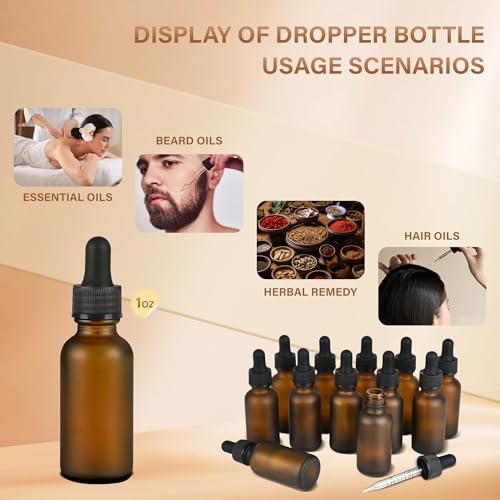 NOOEEISS 12 Pcs, 1oz Dropper Bottle, Amber Glass Eye Dropper Bottle, Tincture Bottles with Dropper, Pretty Finish, Leak-Proof Design, Stronger Suction for All Kinds of Mixed Liquids - color: Amber Frosted, size: 1oz-12Pack