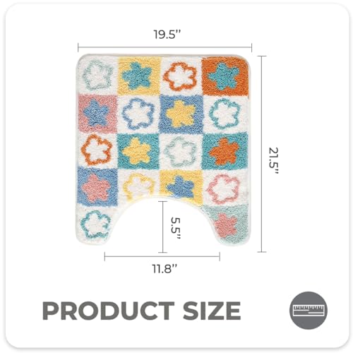 Flower Toilet Rug U Shaped, Soft Bathroom Toilet Rug Non Slip Bath Mat Absorbent Machine Washable 20 x 22 Inches, Colorful Flowers - color: Flowers