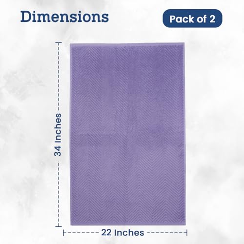 Casa Lino 100% Cotton Bath Mat Set of 2 (NOT A Rug) - 34" x 22" Bathroom Floor Towels - Machine Washable, Soft, Highly Absorbent & Quick Dry Bath Floor Towel (Lavender) - color: Purple
