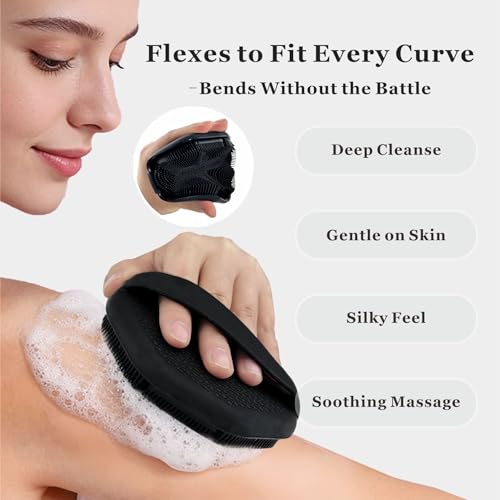 Silicone Body Scrubber 2-Pack, Shower Scrubber with Soft Bristles, Non-Slip Scrubbies for Body, Body Scrubber Exfoliator for Men and Women,Gentle Exfoliating and Lather Well (Black+Pink) - color: Black+pink