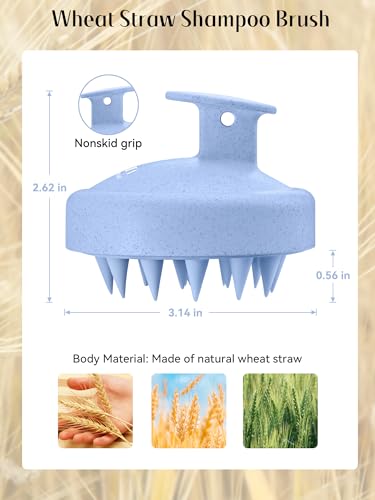 HEETA Scalp Massager Hair Growth, Soft Silicone Scalp Scrubber Shampoo Brush for Exfoliation, Dandruff Removal & Head Massage Stress Relax, Wet & Dry Use for Thick, Thin Hair Care, Wheat Straw Blue - color: New Blue