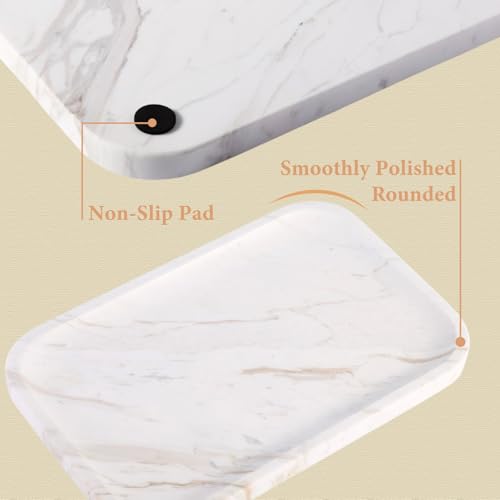 Karibiber Marble Vanity Tray, Marble Bathroom Tray Countertop, Decorative Trays for Dresser Organizer, White Stone Storage Serving Trays for Kitchen, Perfume, Jewelry Cathall Holder, Unique Veining - color: Greece-white