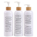HOMCDALY Shampoo and Conditioner Dispenser, 16oz 3-Pack Refillable Shampoo and Conditioner Bottles, Empty Shampoo Bottles Refillable with Bamboo Pump, Bathroom Shower Shampoo Dispenser Set - color: White&bamboo Pump