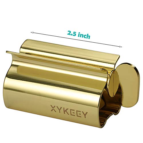 XYKEEY Toothpaste Tube Squeezer - Set of 2 Toothpaste Squeezer Rollers, Metal Toothpaste Tube Wringer Seat Holder Stand (Gold) - color: Gold