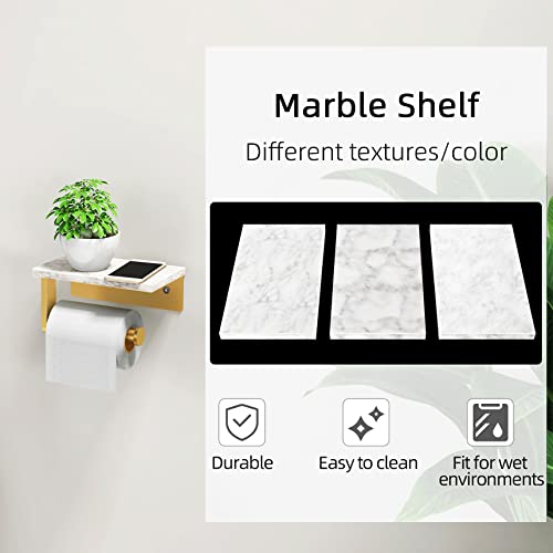 Brushed Gold Toilet Paper Holder with Natural Marble Shelf, 304 Stainless Steel Screw Wall Mounted, Tissue Roll Paper Holder Dispenser for Bathroom Washroom - color: Gold