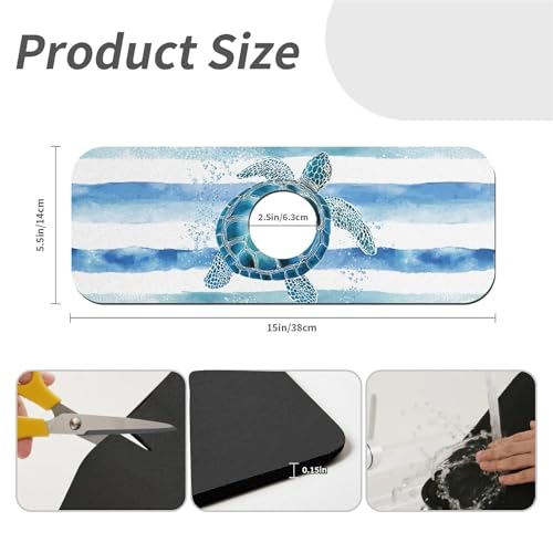 Kitchen Sink Splash Guard，Watercolor blue white turtle Faucet Mat Sink Gadgets-Super Absorbent Fast Drying Mat Drip Catcher for Kitchen, Bathroom,Sink Mat, Dish Drying Mat, Bathroom(15" X 5.5" )