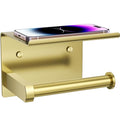 Tindbea Toilet Paper Holder with Phone Shelf, Adhesive or Screw Wall Mount Toilet Tissue Roll Holder, Rustproof & Multifunctional Stainless Steel Bathroom Storage Dispenser (Brushed Gold) - color: E-brushed Gold