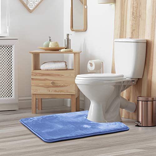 Clara Clark Bathroom Rugs, Velvet Memory Foam Bath Mat, Non-Slip, Machine Washable Bath Rugs - Dries Quickly, Ultra Soft Plush Bath Mats for Bathroom, 20 x 24, Calm Blue - color: Calm Blue, style: Contour