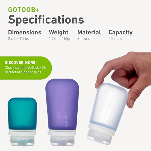 humangear GoToob+ Bottles - Silicone Leak-Proof Travel Tubes for Toiletries, Camping & TSA Carry-On (3-Pack), Medium (2.5 fl oz; 74ml), Clear/Red/Orange - color: Red/Clear/Orange, size: 2.5 Ounces