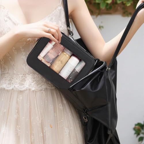 Travel Clear Makeup Bag Set, TSA Approved Cosmetic Bag Case with Zipper Portable Makeup Pouch Toiletry Bag Traveling Cosmetic Organizer Storage Bag Car Organizer Car Essentials - color: Mini+Large Black