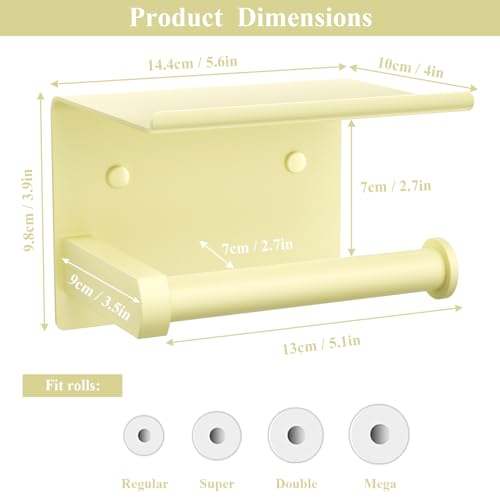 Tindbea Toilet Paper Holder with Phone Shelf, Adhesive or Screw Wall Mount Toilet Tissue Roll Holder, Rustproof & Multifunctional Stainless Steel Bathroom Storage Dispenser (Sunlight Yellow) - color: O-sunlight Yellow