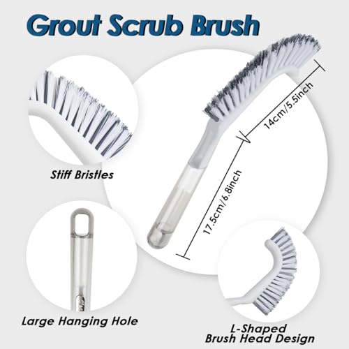 3 Pack Heavy Duty Shower Cleaning Brush Set, Stiff Bristles Grout Brush, Bathroom Cleaner Brush, Shower Scrubber for Bathroom, Shower, Tile, Bathtub, Grout, Floor, Sink & Carpet (Crystal Gray) - color: Crystal Gray